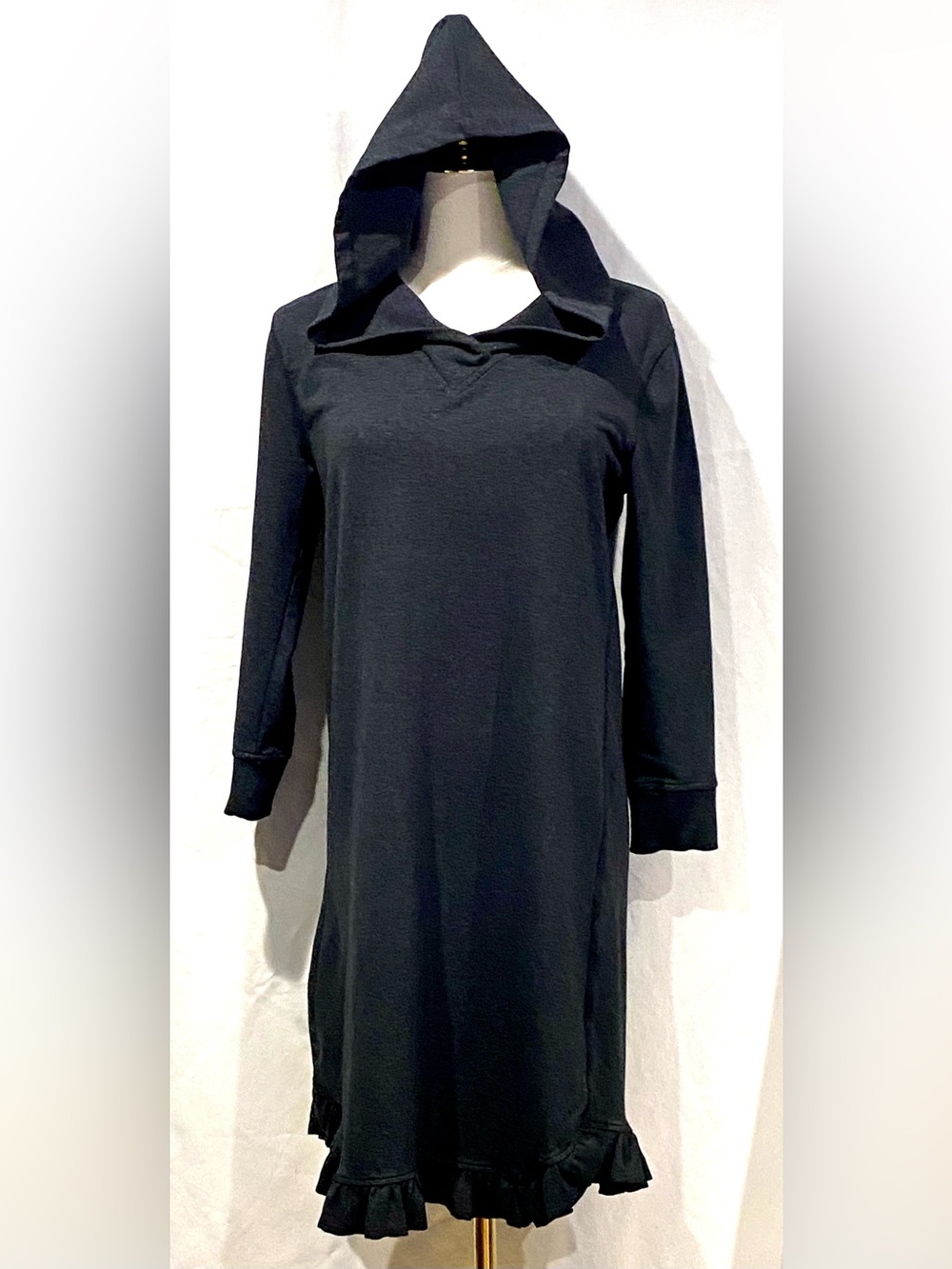 Sundays Hooded Midi Dress Long Sleeve in Charcoal Gray Soft Comfy Fabric Size S